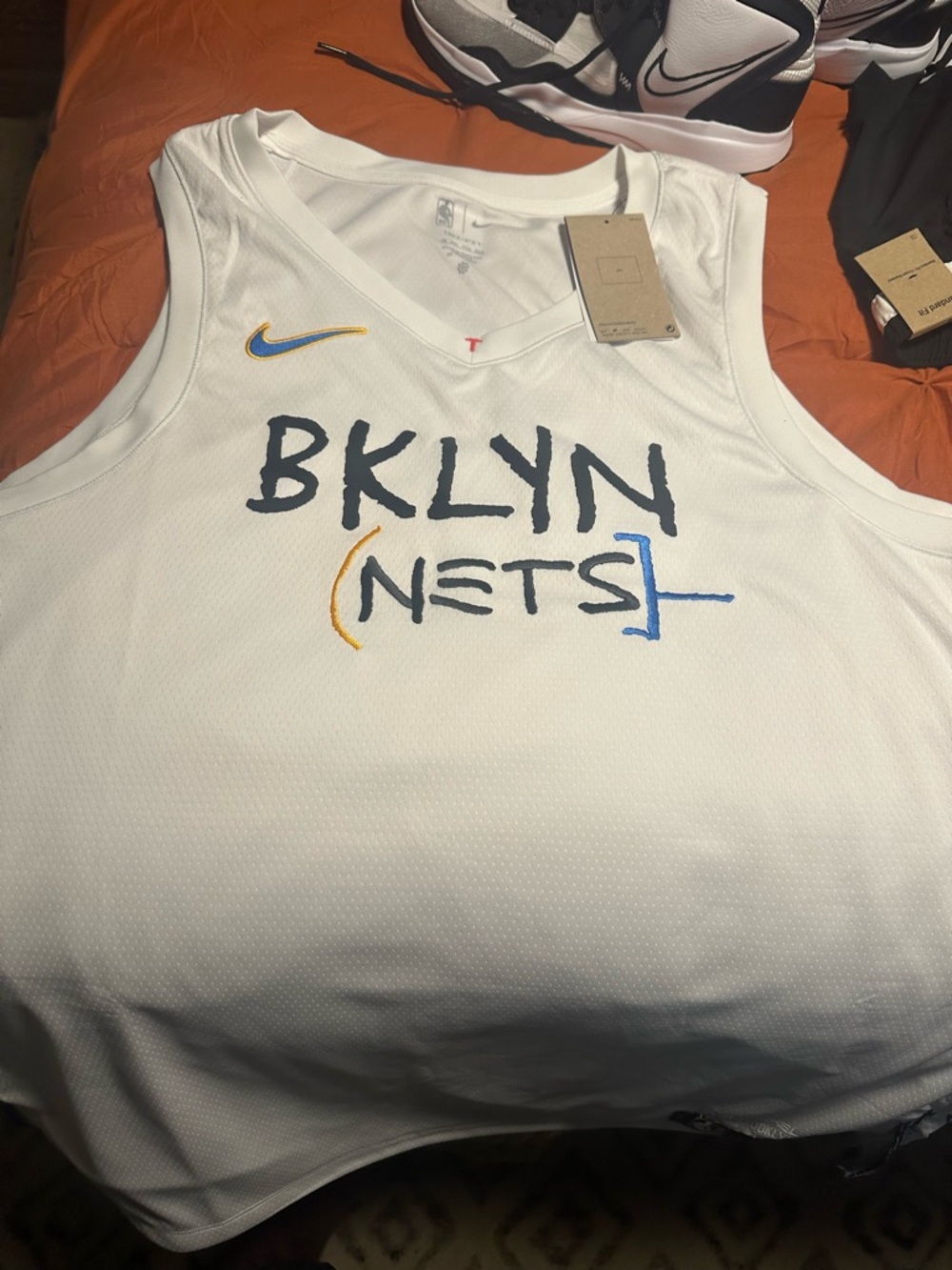 Nike White BKLYN Nets Script Basketball Jersey